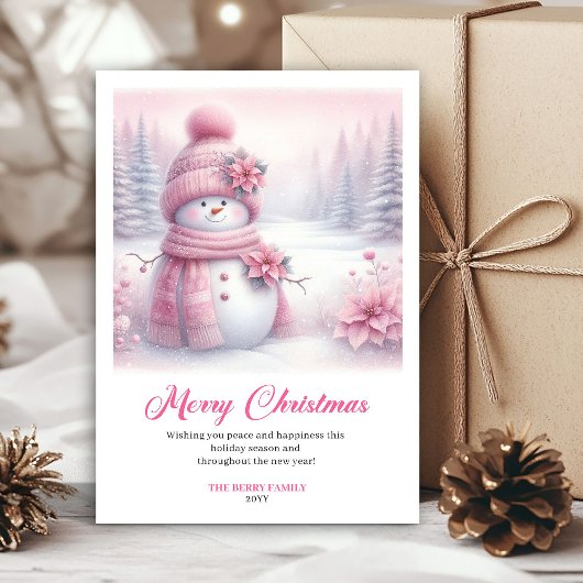 Luxury Pink Snowman Kids Editable Christmas Cards シーズンカード