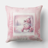 Luxury Pink Snowman Winter Scene Kids Room Pillow クッション (裏面)