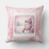 Luxury Pink Snowman Winter Scene Kids Room Pillow クッション (正面)
