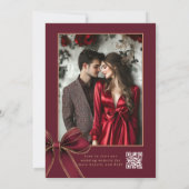 Luxury plaid Burgundy Bow Winter Photo Wedding 招待状 (裏面)