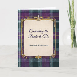 Luxury Plaid Gold Frame Bridal Shower カード