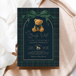 Luxury Plaid Teddy Bear Boy Baby Shower 招待状