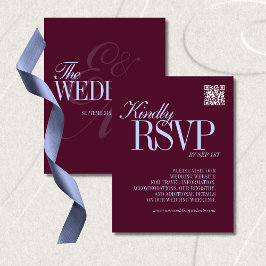 Luxury Plum and Periwinkle QR Code Formal Wedding 出欠カード