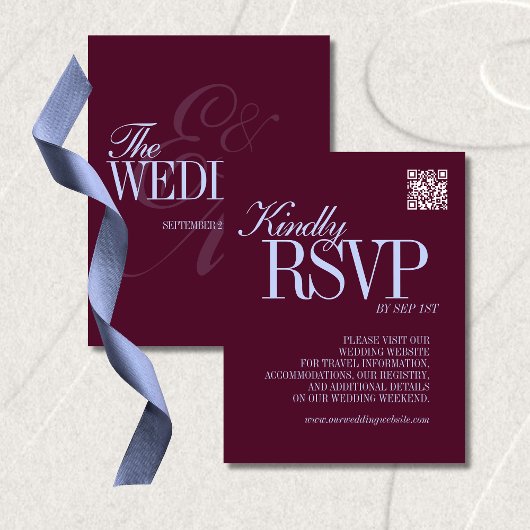 Luxury Plum and Periwinkle QR Code Formal Wedding 出欠カード