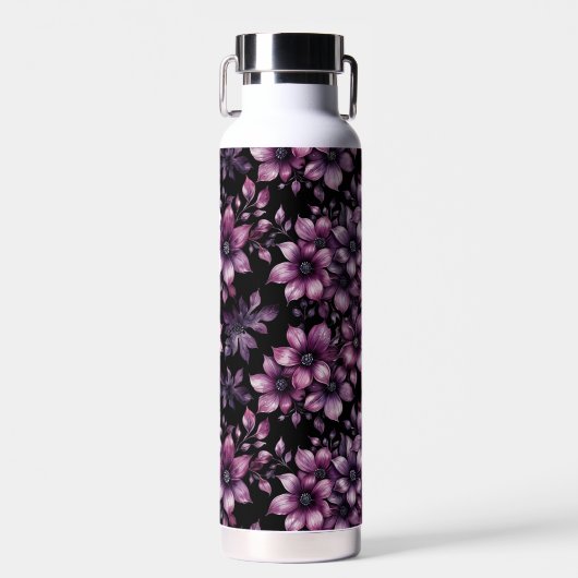 Luxury Plum Floral Stainless Steel Water Bottle ウォーターボトル (正面)