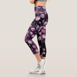 Luxury Plum Floral Yoga Leggings for Women カプリレギンス