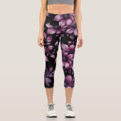 Luxury Plum Floral Yoga Leggings for Women カプリレギンス (正面)