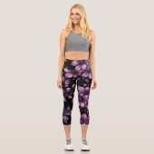 Luxury Plum Floral Yoga Leggings for Women カプリレギンス (正面)