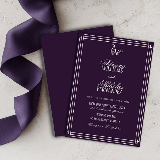 Luxury Plum Monogram Wedding 招待状