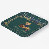 Luxury Preppy Teddy Bear Plaid Baby Shower ペーパープレート (傾斜あり)