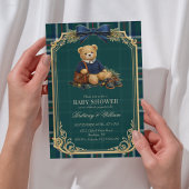 Luxury Preppy Teddy Bear Plaid Baby Shower  招待状