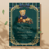 Luxury Preppy Teddy Bear Plaid Baby Shower  招待状