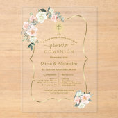 Luxury Primera Comunión Girls Twins Holy Communion アクリル招待状 (正面)