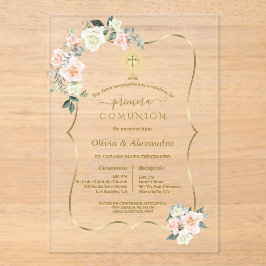 Luxury Primera Comunión Girls Twins Holy Communion アクリル招待状