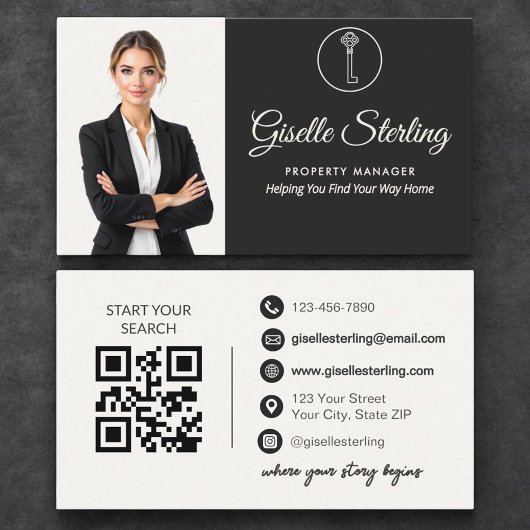 Luxury Property Manager Neutral Photo QR Code  名刺