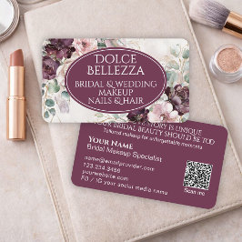 Luxury Purple Burgundy Floral Bridal Makeup Artist 名刺