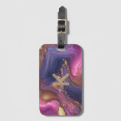 Luxury Purple & Gold Agate Marble Alcohol Ink ラゲッジタグ (正面縦)