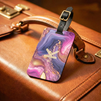 Luxury Purple & Gold Agate Marble Alcohol Ink ラゲッジタグ