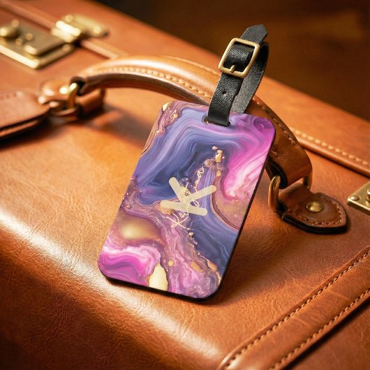 Luxury Purple & Gold Agate Marble Alcohol Ink ラゲッジタグ