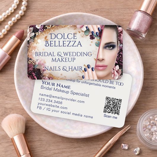Luxury Purple Ivory Floral Bridal Makeup Artist 名刺