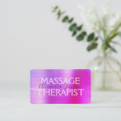 Luxury Purple Pink Brushed Metal Massage Therapy 名刺 (スタンド正面)