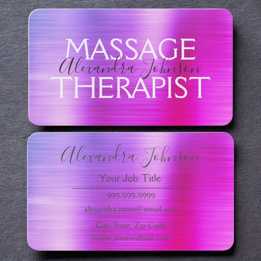 Luxury Purple Pink Brushed Metal Massage Therapy 名刺