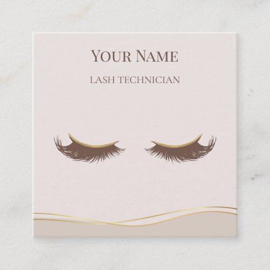 Luxury QR code Beige and Gold Lash Technician スクエア名刺 (正面)