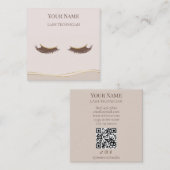 Luxury QR code Beige and Gold Lash Technician スクエア名刺 (正面/裏面)