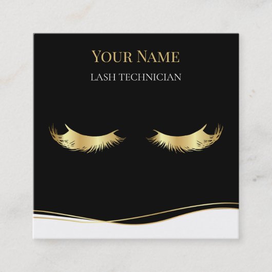 Luxury QR code Black and Gold Lash Technician スクエア名刺 (正面)