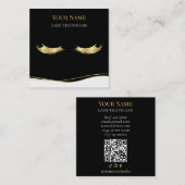 Luxury QR code Black and Gold Lash Technician スクエア名刺 (正面/裏面)
