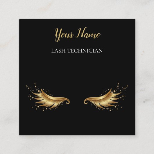 Luxury QR code Black and Gold Lash Technician Busi スクエア名刺 (正面)