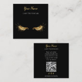 Luxury QR code Black and Gold Lash Technician Busi スクエア名刺 (正面/裏面)
