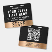Luxury QR Code Black Gold Event Access Pass ID バッジ (正面＆裏面)
