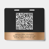 Luxury QR Code Black Gold Event Access Pass ID バッジ (裏面)