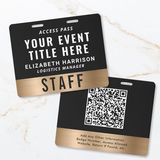 Luxury QR Code Black Gold Event Access Pass ID バッジ