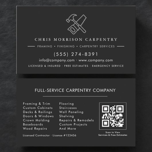 Luxury QR Code Carpenter Carpentry Black Silver 名刺