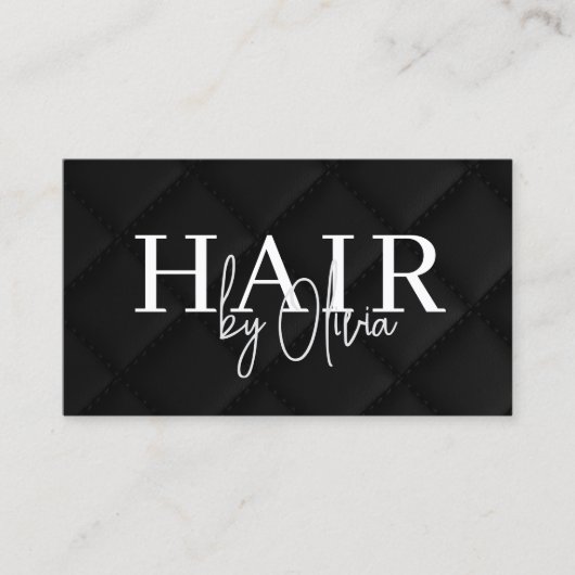 Luxury QR Code Hair Stylist Black Quilted Fabric 名刺 (正面)