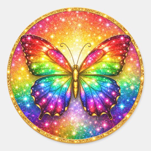 Luxury Rainbow Butterfly Circle ラウンドシール (正面)