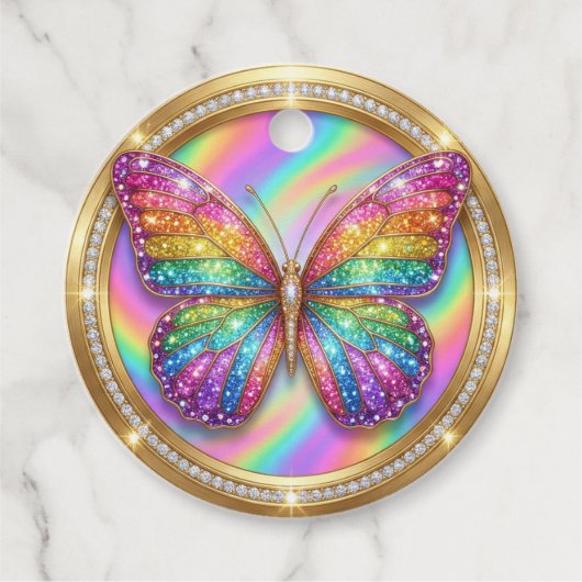 Luxury Rainbow Butterfly Glitter Favor Tag フェイバータグ (正面)