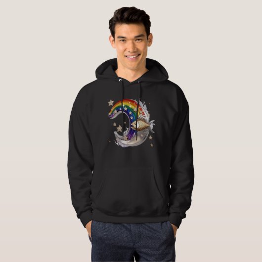 Luxury Rainbow Moon Fish 3D Star Pullover Hoodie パーカ (正面フル)