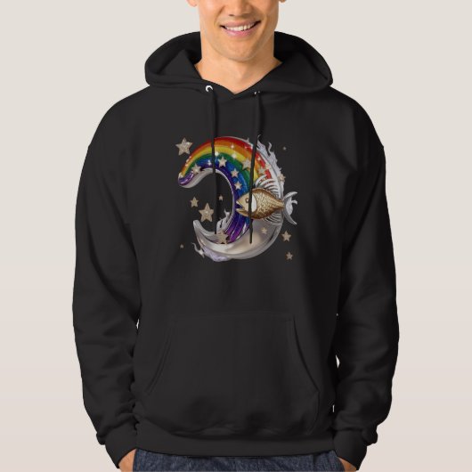 Luxury Rainbow Moon Fish 3D Star Pullover Hoodie パーカ (正面)