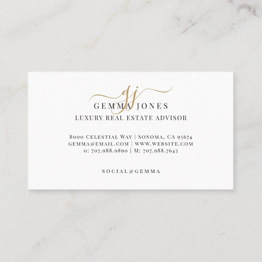 Luxury Real Estate Advisor Gold Script Monogram 名刺 (裏面)