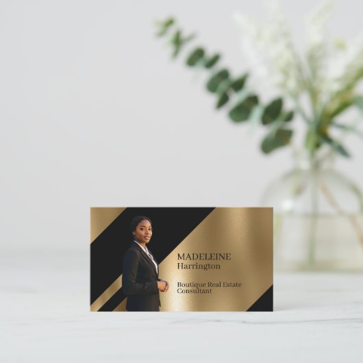Luxury Real Estate Agent Black & Gold Black Luxe 名刺 (スタンド正面)