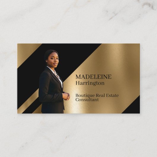 Luxury Real Estate Agent Black & Gold Black Luxe 名刺 (正面)
