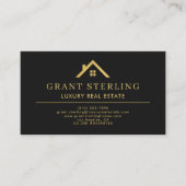 Luxury Real Estate Agent Black Gold Metallic 名刺 (正面)