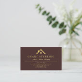 Luxury Real Estate Agent Burgundy Gold Metallic 名刺 (スタンド正面)