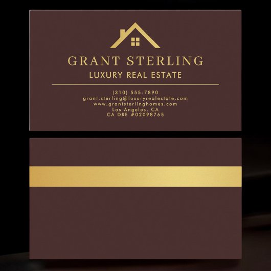 Luxury Real Estate Agent Burgundy Gold Metallic 名刺