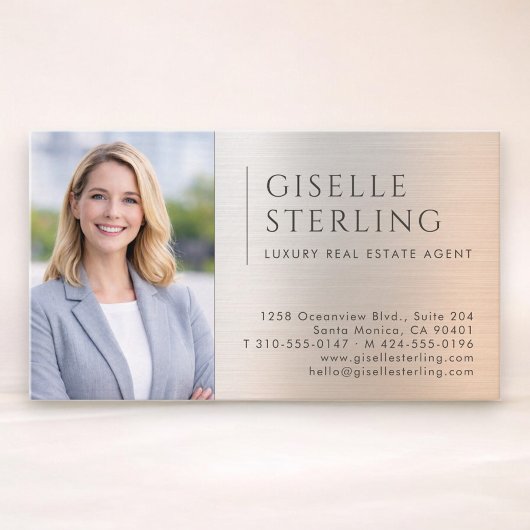 Luxury Real Estate Agent Photo Brushed Metal 名刺