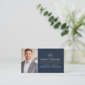 Luxury Real Estate Agent Photo Navy Blue Gold 名刺 (スタンド正面)