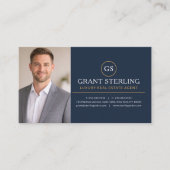 Luxury Real Estate Agent Photo Navy Blue Gold 名刺 (正面)